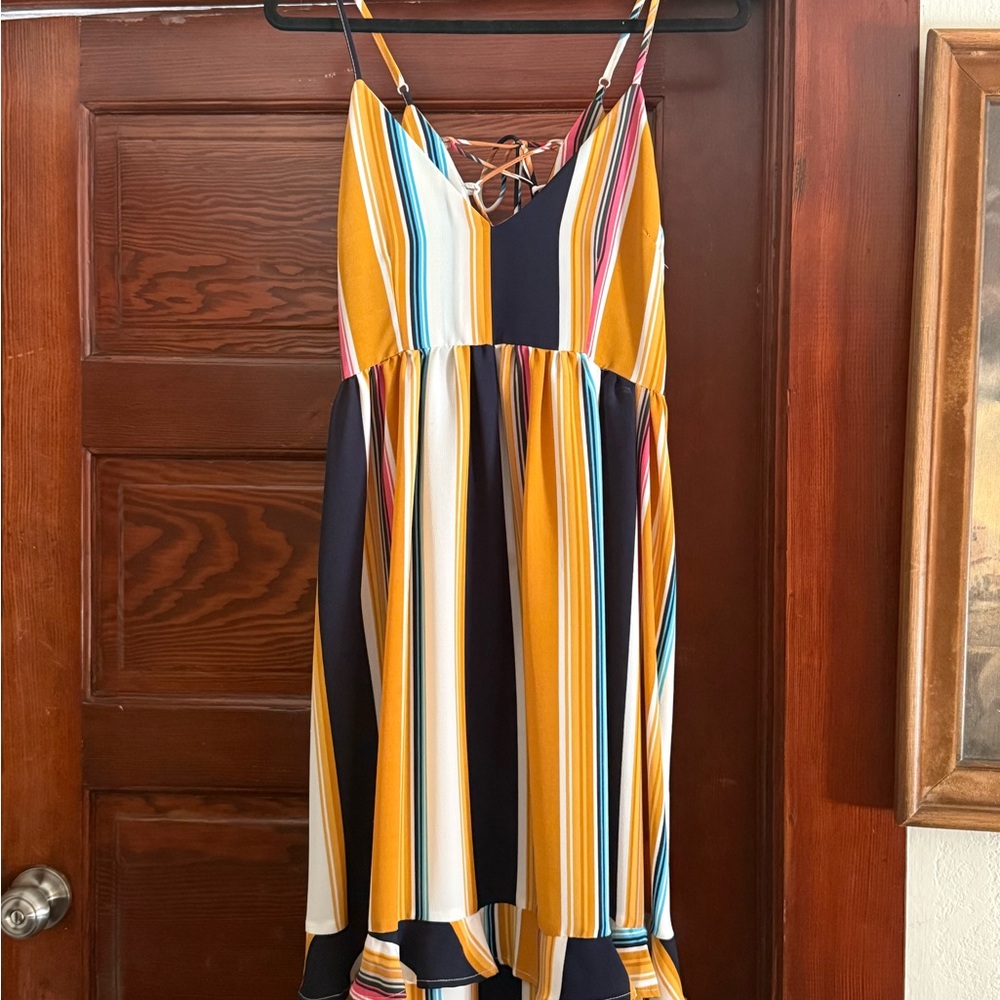 Boohoo Multicolor Striped Dress with Spaghetti Straps